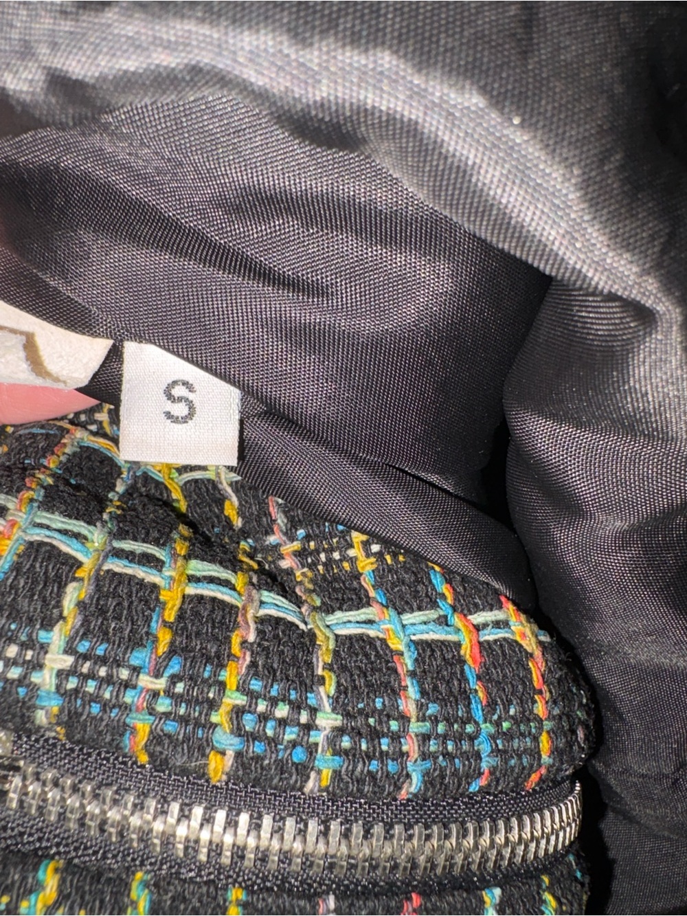 Cropped Black Multi-Color Grid Zip Jacket - Picture 6 of 6